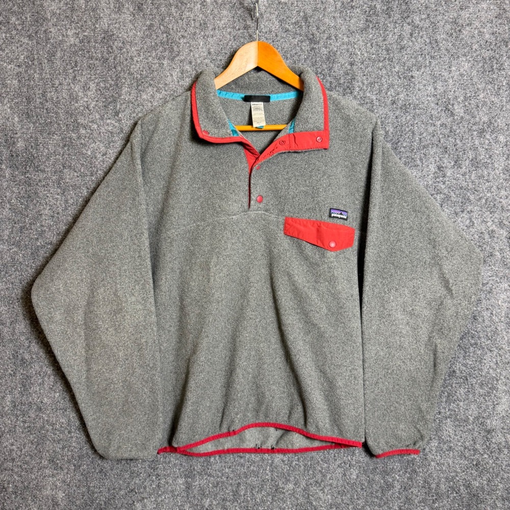 Patagonia Synchilla Snap-T Fleece Pullover Mens Medium Grey Red Trim Sweater
